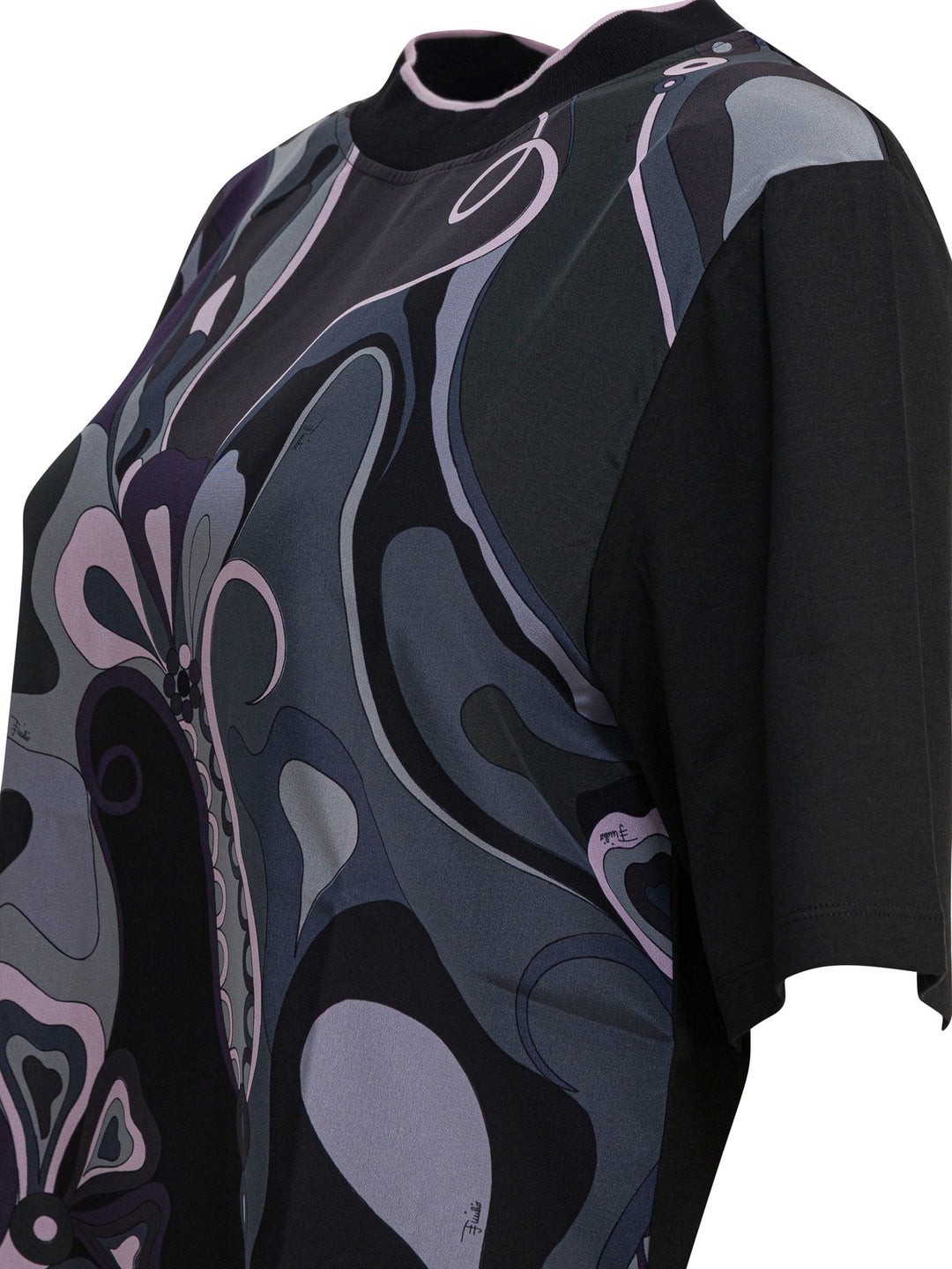 Pucci Cotton And Silk Crewneck T-Shirt With Print T-shirts - Black | e4dbff9bdcee8f21ed103463a784e9c4db5ad3f9