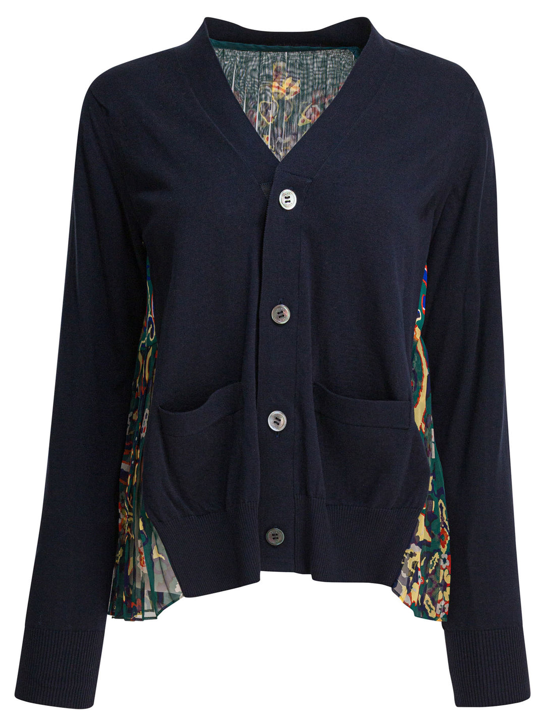 Sacai Cardigan With Floral Print Knitwear - Blue | d2f41f3cc590a3318b4480f4e8f0362467f9f138