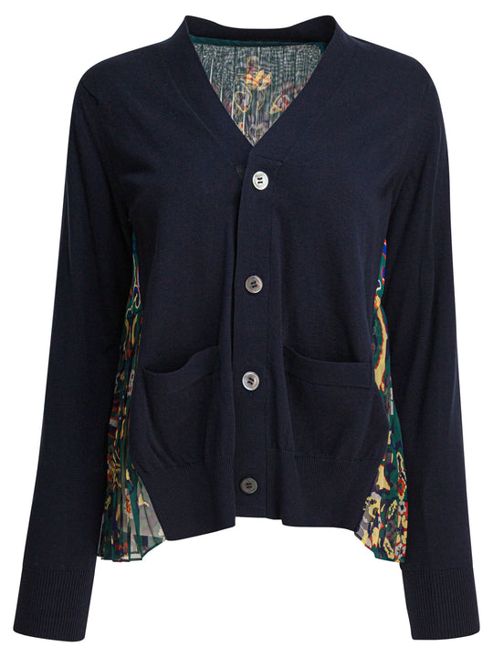 Cardigan With Floral Print Knitwear Blue