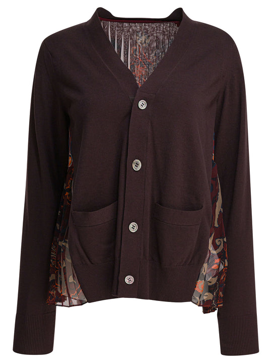 Cardigan With Floral Print Knitwear Brown