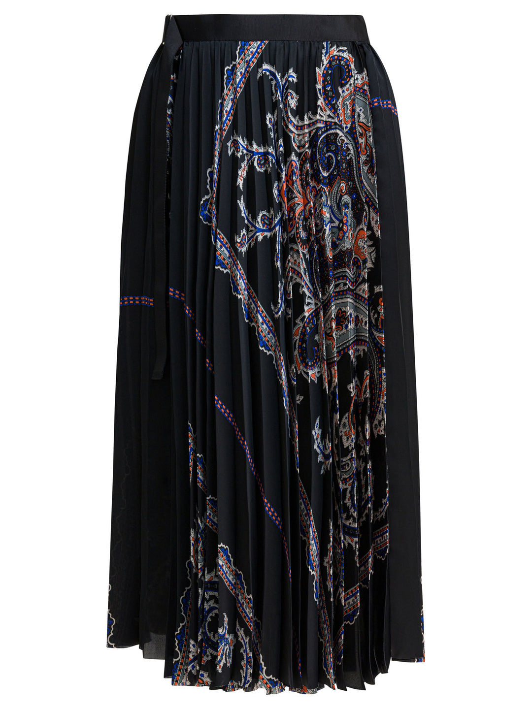 Sacai Pleated Skirt With Paisley Print Skirts - Black | e558a9019f157ef904ed2e6937d3948aa31a70c9