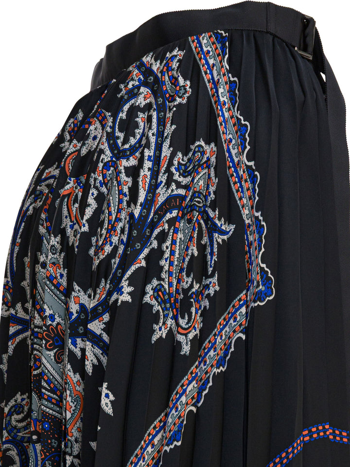 Sacai Pleated Skirt With Paisley Print Skirts - Black | 74c77bac57a2279bdbda6286fb2e1335a68f84fc
