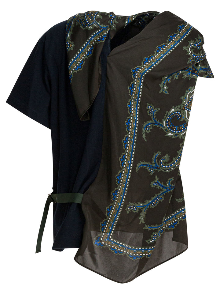 Sacai Cotton T-Shirt With Paisley Print T-shirts - Blue | cb1d087b448994aac553464bdfe80f30bf3122e8