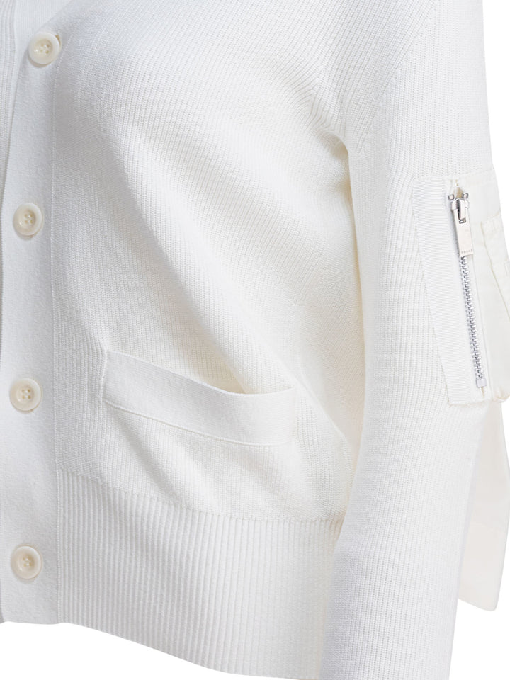 Sacai Cotton Cardigan Knitwear - White | d3d5b87f6bd480971904d8e467fb234b1081cae7