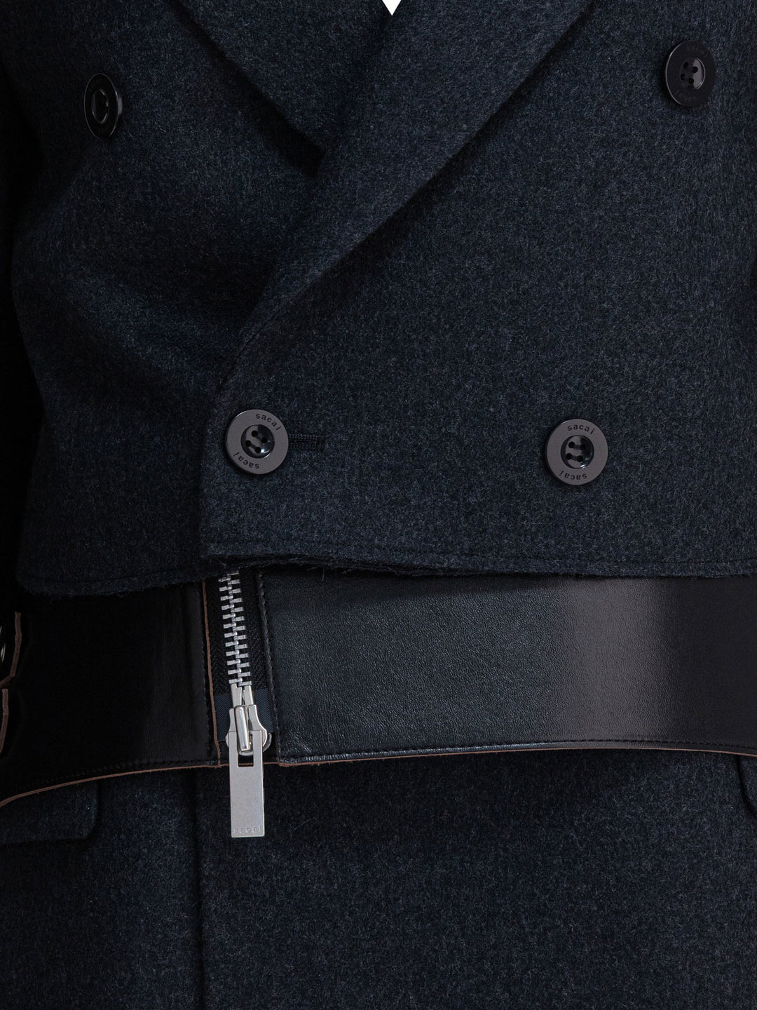 Sacai Wool And Leather Coat Jackets and Coats - Grey | 432a35d5aa7ba9ac5e3cb7d0a1a2535d475c2442