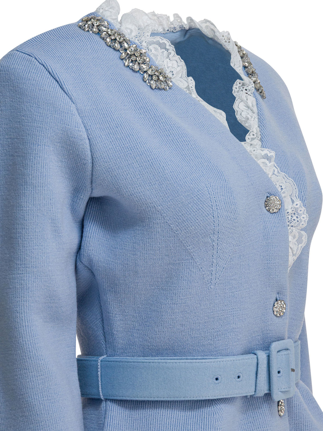 Self-Portrait Embellished Wool-Blend Cardigan Knitwear - Light blue | 8d5da5125a2c3d0abd10c50ff4daf1c1e35ff95a