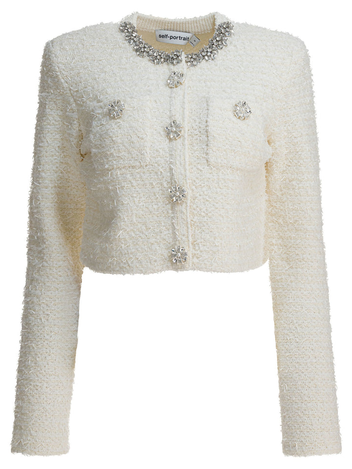 Self-Portrait Embellished Wool-Blend Cardigan Knitwear - Beige | 60b02b8e5a4bbd1a8fbb21bc05334b39e285e2b0