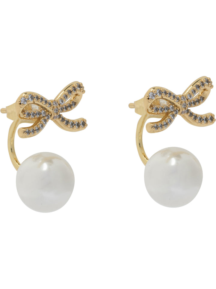Self-Portrait Earrings With Gold Bow And Pearls Jewels - Gold | 6c0a4a7966a6aec771a75ba243b9fc887b0e4114