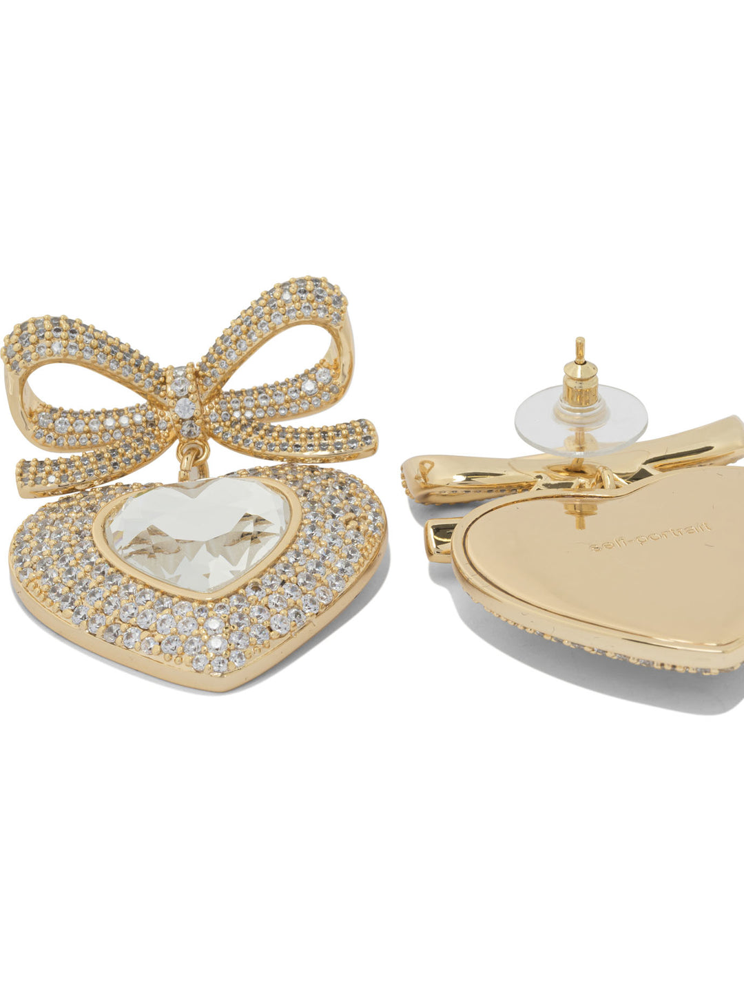Self-Portrait Heart-Shaped Earrings With Embellished Bow Jewels - Gold | df6824890d503bbe888e2f20b37c985966b01de8