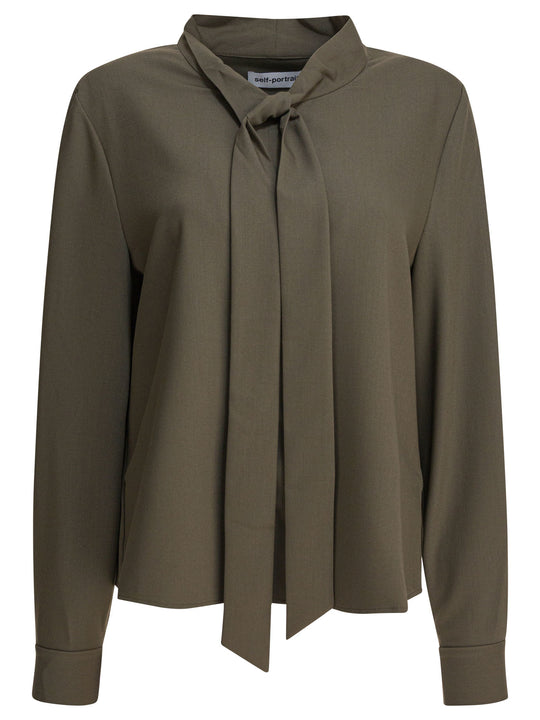 Twill Blouse With Bow Collar Shirts Green