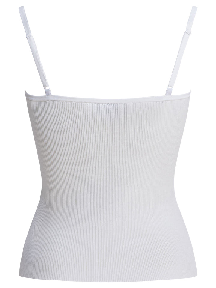 Self-Portrait Ribbed Tank Top With Lace Neckline Tops - White | 1b80bc32117d3715d527f527599fe81dc4abd5b1