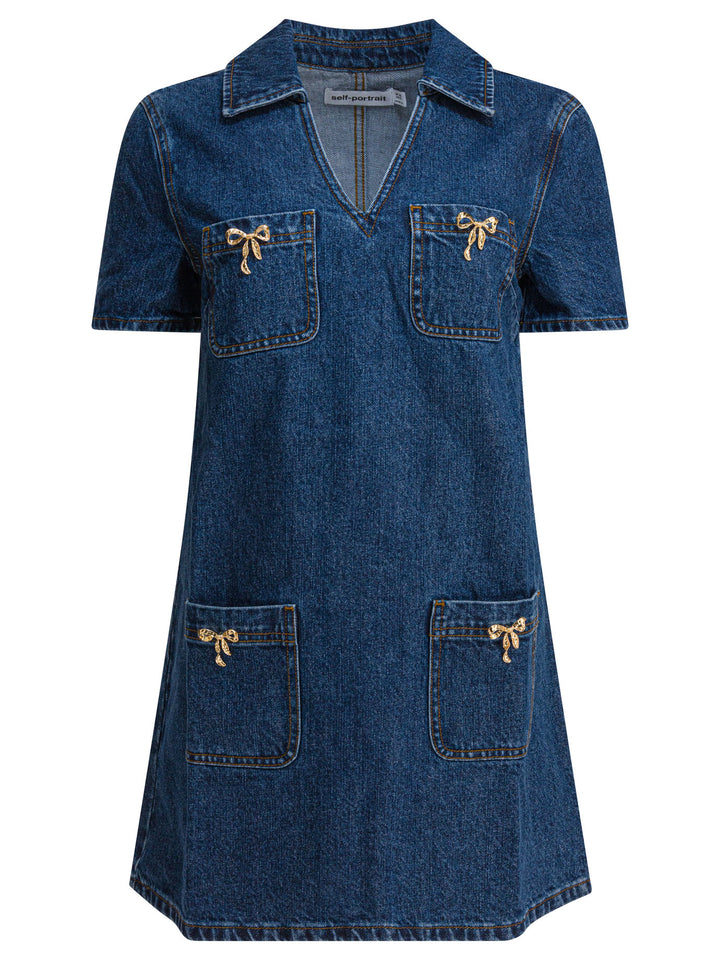 Self-Portrait Denim Dress With Bow Detail Dresses - Blue | 59f361f9f10f50f8fdc188194ea81d20b6a25724