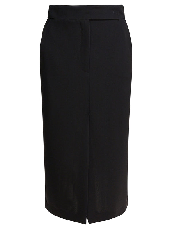 Midi Skirt With Double Slit Skirts Black