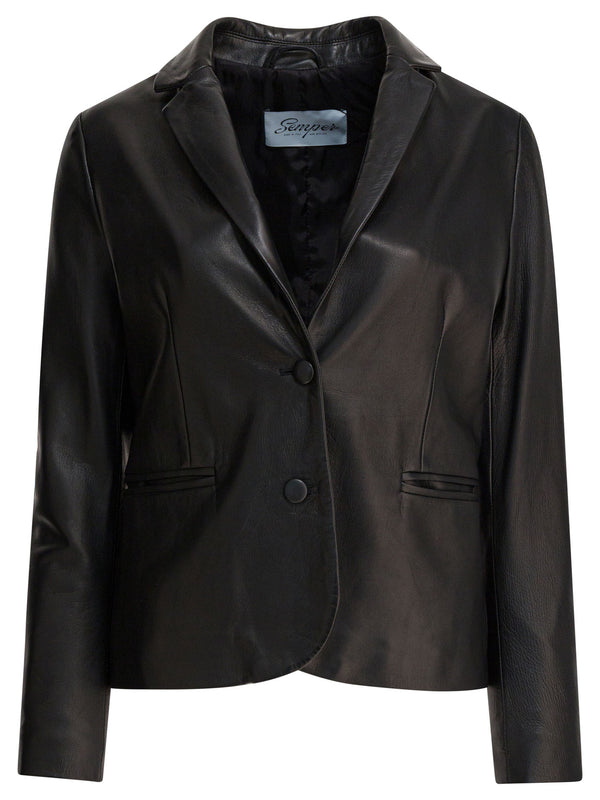 Single-Breasted Leather Blazer Jackets And Coats Black