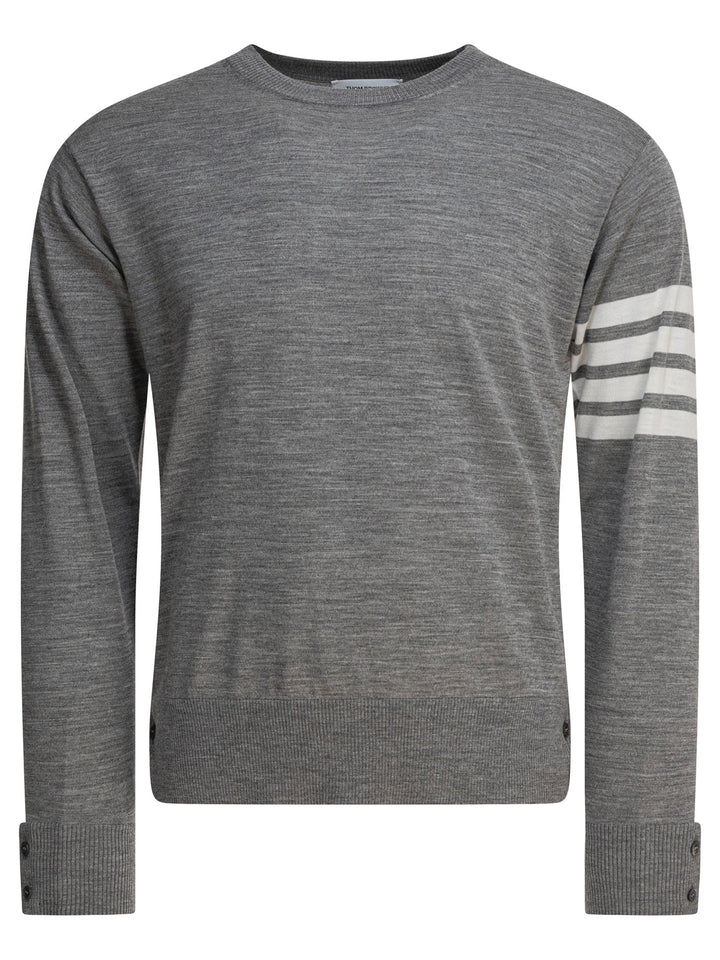 Thom Browne Classic Crewneck Pullover W/ 4 Bar Sleeve In Fine Merino Wool Knitwear - Grey | 59dd4fdec41e956cedc014a9a53a9c005ba7b282