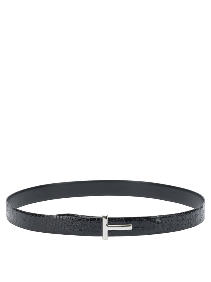 Tom Ford Belt With Crocodile Print Belts - Black | 0f4daedf89a36442e14cf2b008796b631bf2666c