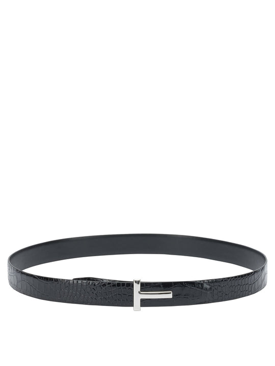 Belt With Crocodile Print Belts Black