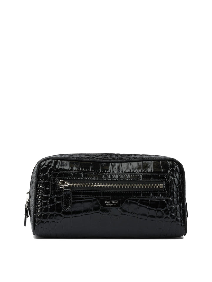 Tom Ford Crocodile Print Leather Beauty Case Clutches - Black | 17f6c86e4230778d524224cd9eecb9c8b0102905