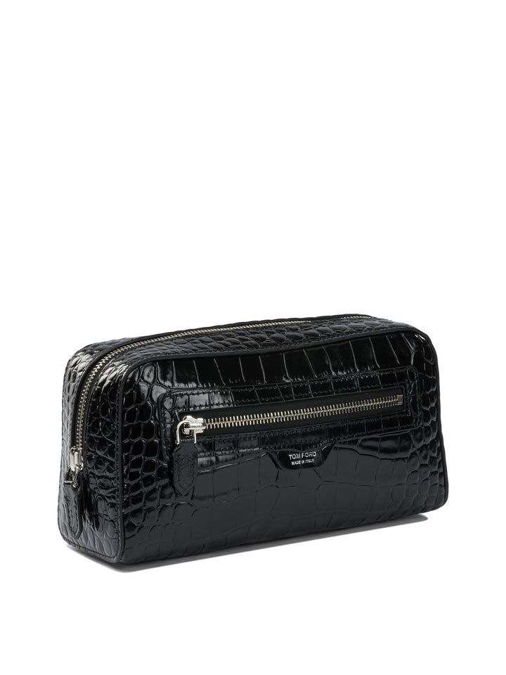 Tom Ford Crocodile Print Leather Beauty Case Clutches - Black | 2218c407dc9bb6acc4c6d1474e895a5208038fb9