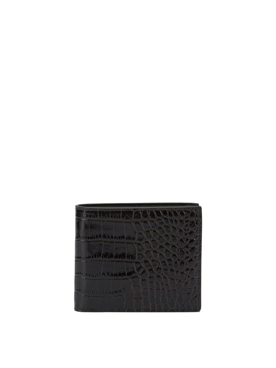 Crocodile Print Leather Wallet Wallets & Card Holders Brown