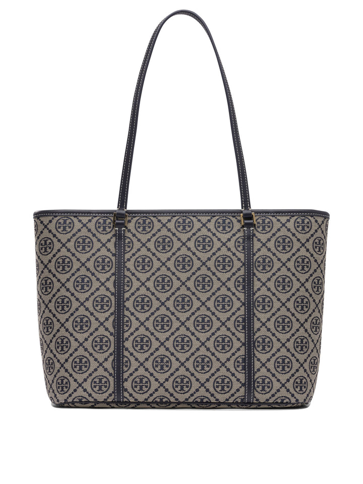 Tory Burch T Monogram Zip Tote Shoulder Bags - Blue | 78cdefc2c5f77eed723d0d3c46a4d77aa97551e5