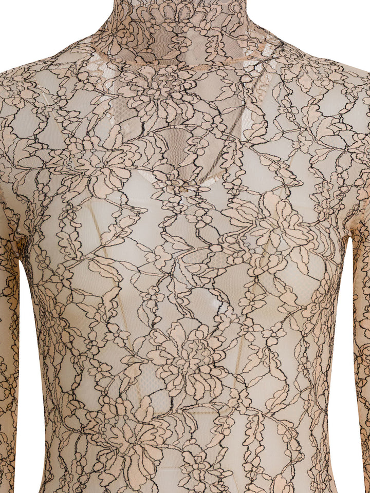Valentino Floral Lace Bodysuit Tops - Beige | 273a974d39c4b63135b809f677d6cacb2480cf28