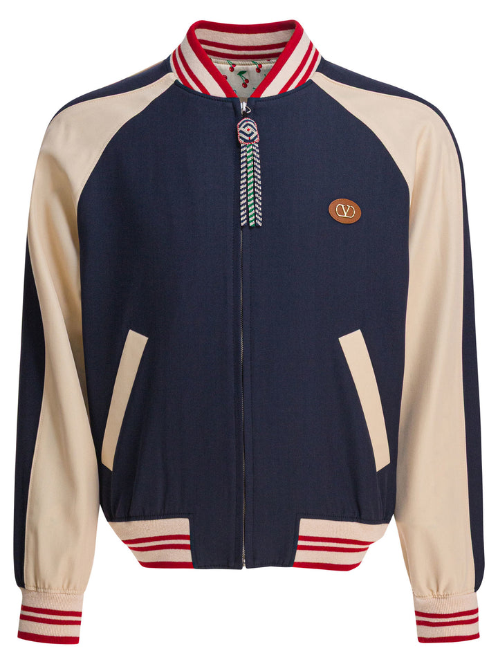 Valentino Virgin Wool Bomber Jacket Jackets and Coats - Blue | bccc1a33745964824f5869d9f31ebd82ab85635a