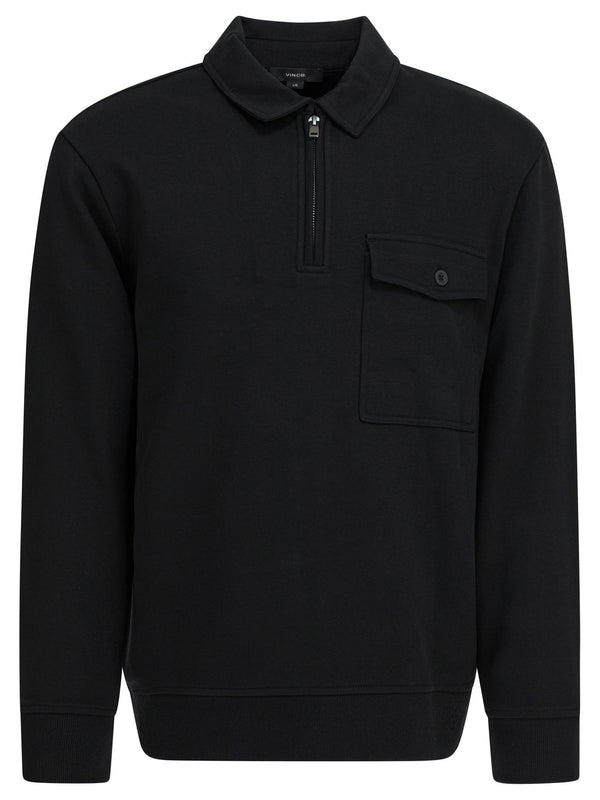 Cotton Blend Zippered Polo Shirt Polo Shirts Black