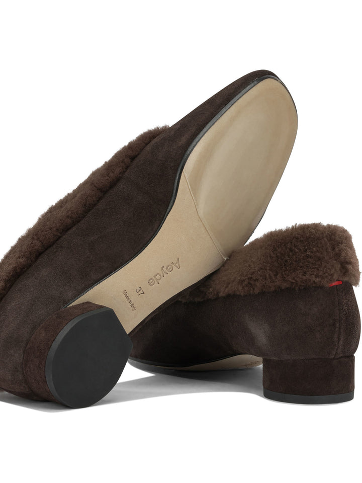 Aeyde Delia Shearling Ballerinas Brown