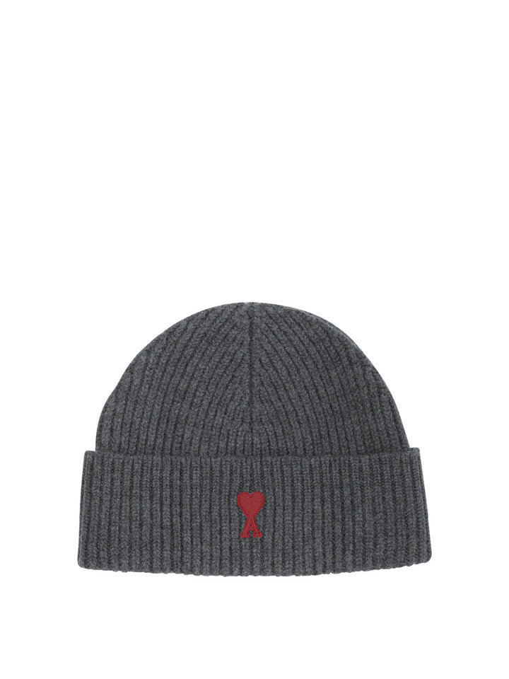 Ami Paris Merino Wool Beanie Hats Grey