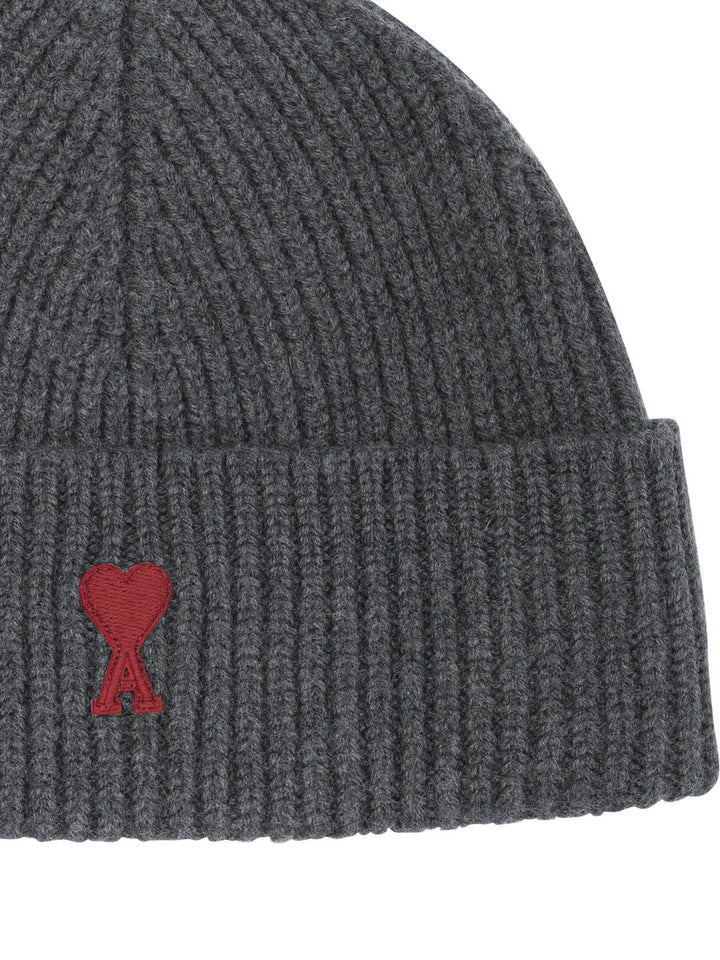 Ami Paris Merino Wool Beanie Hats Grey