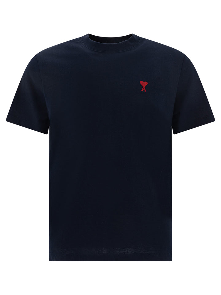 Ami Paris Crew-Neck T-Shirt With Logo T-shirts - Blue | 06280faf65c090de50eedb50aec39efd1d43cec4