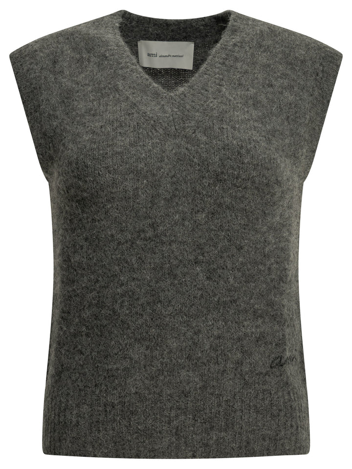 Ami Paris Logo Vest Knitwear Grey
