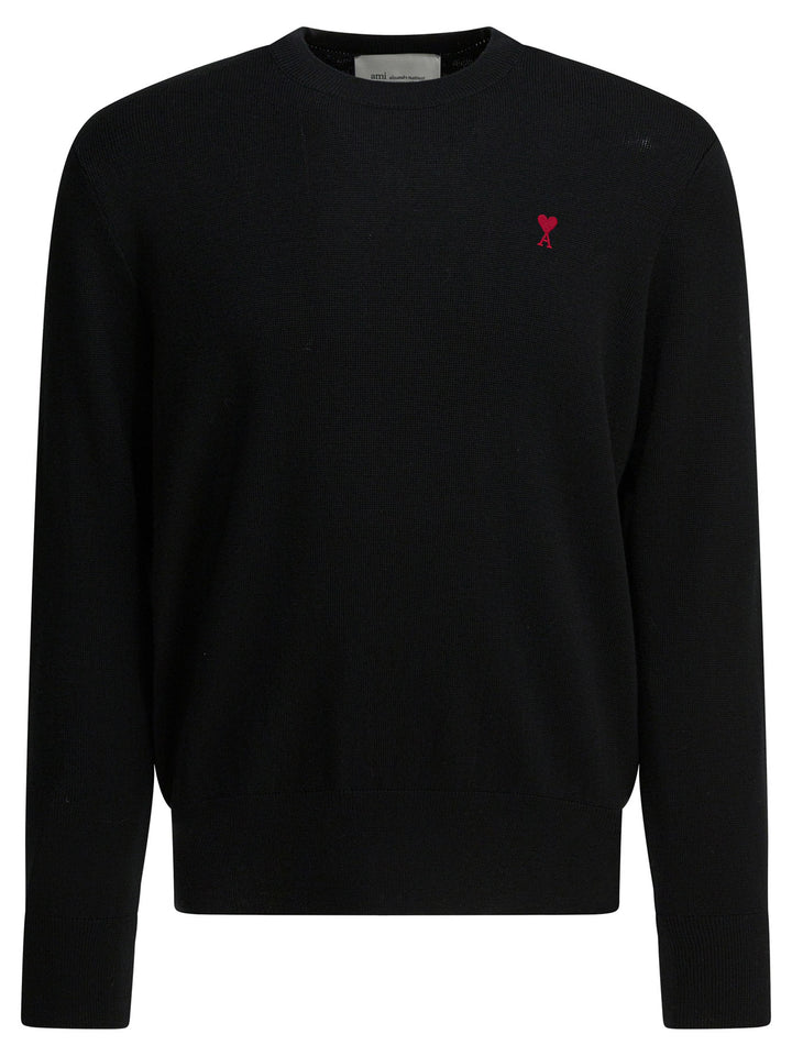 Ami Paris Wool Crewneck Sweater Knitwear - Black | 4db750618cff62baac09e8baa9d7bc1f509b856c