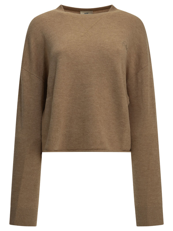 Crew-Neck Sweater With Logo Knitwear Beige