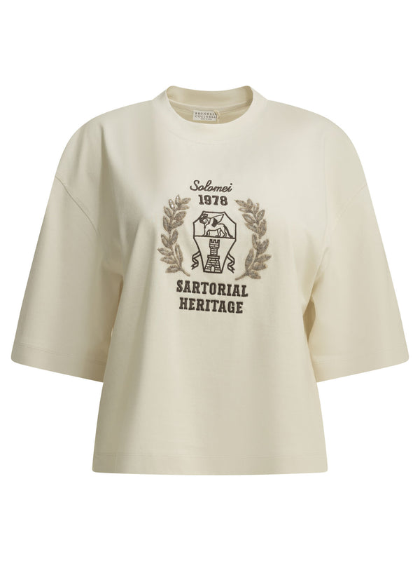 Crew-Neck T-Shirt With Logo T-Shirts Beige