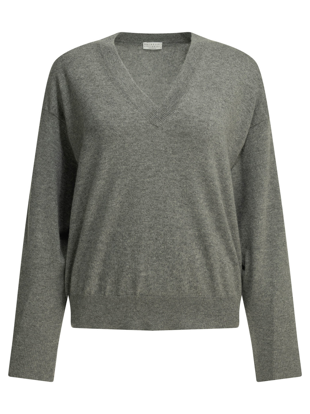Brunello Cucinelli Cashmere V-Neck Sweater Knitwear - Grey | 976b101ec1c490b149dba8b43aa473005df432e1