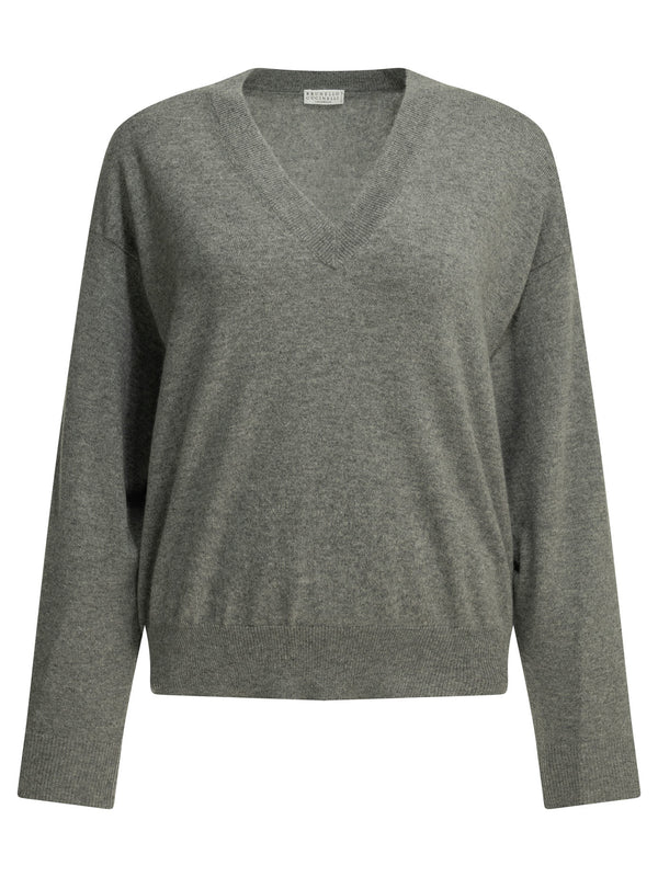 Cashmere V-Neck Sweater Knitwear Grey