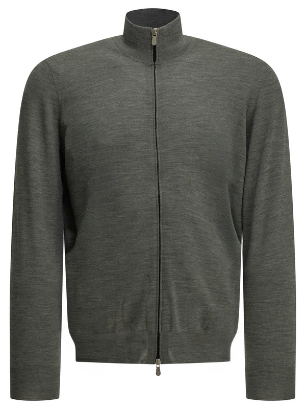 Zip-Up Sweater Made Of Wool And Cashmere Knitwear Grey