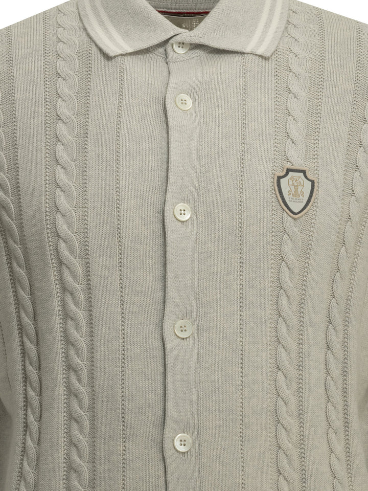 Brunello Cucinelli Cardigan With Logo Knitwear - Grey | b0367504b090516364fdb690ce87799dc4d6a288