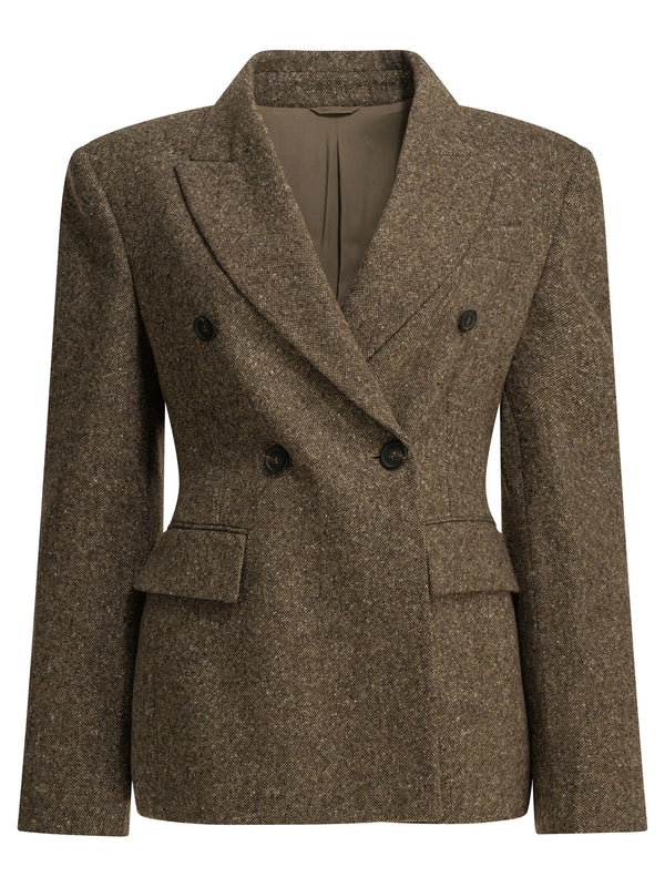Double-Breasted Wool Blazer Jackets And Coats Brown