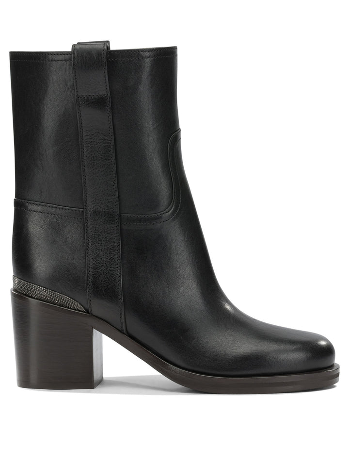 Brunello Cucinelli Leather Pull-On Ankle Boots Black