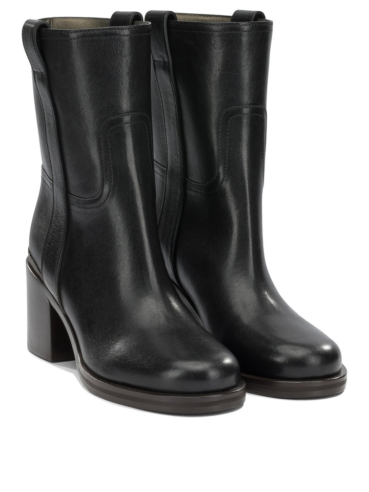Brunello Cucinelli Leather Pull-On Ankle Boots Black