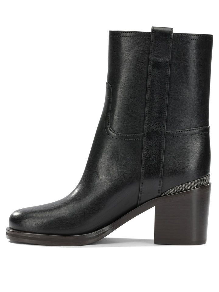 Brunello Cucinelli Leather Pull-On Ankle Boots Black