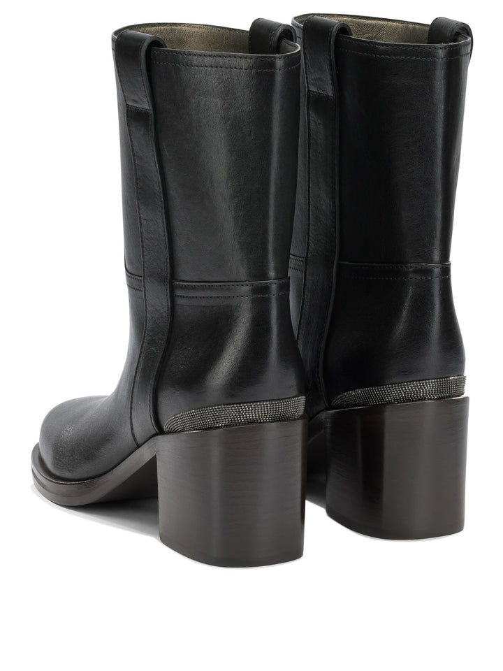 Brunello Cucinelli Leather Pull-On Ankle Boots Black