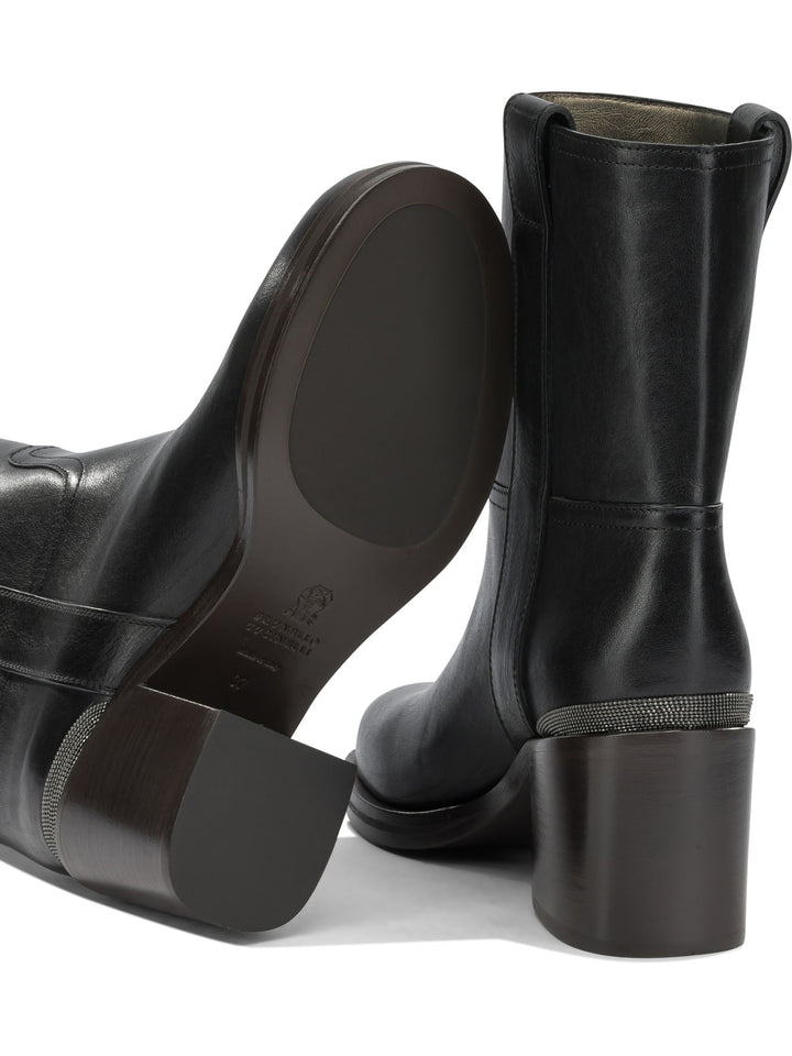 Brunello Cucinelli Leather Pull-On Ankle Boots Black
