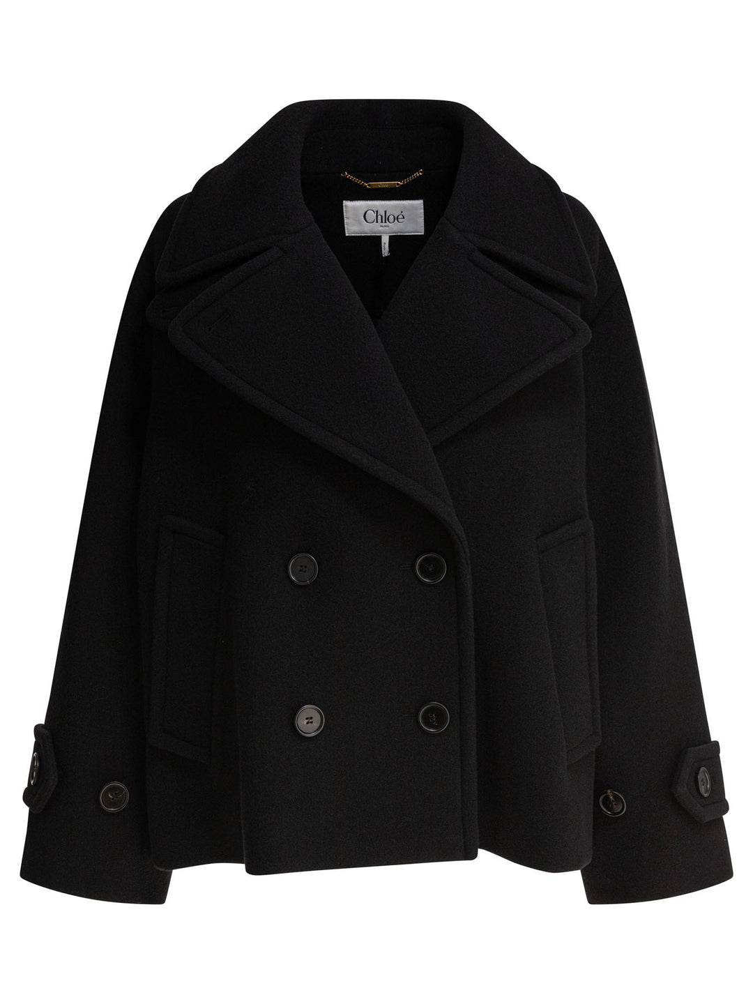 Chloé Short Wool Coat Jackets and Coats - Black | 3275f7659f0df75168f1c71d02680a65aae98964