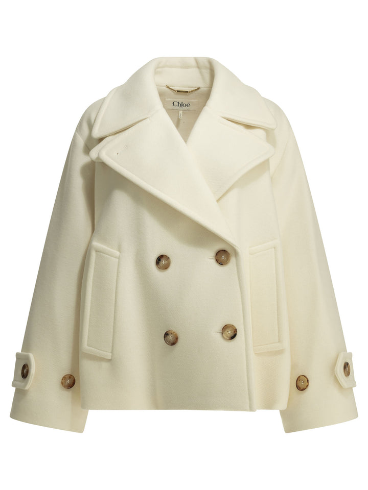 Chloé Short Wool Coat Jackets and Coats - White | 374d1026f6ccc2eaf8a7adc45220235296cb3f0d