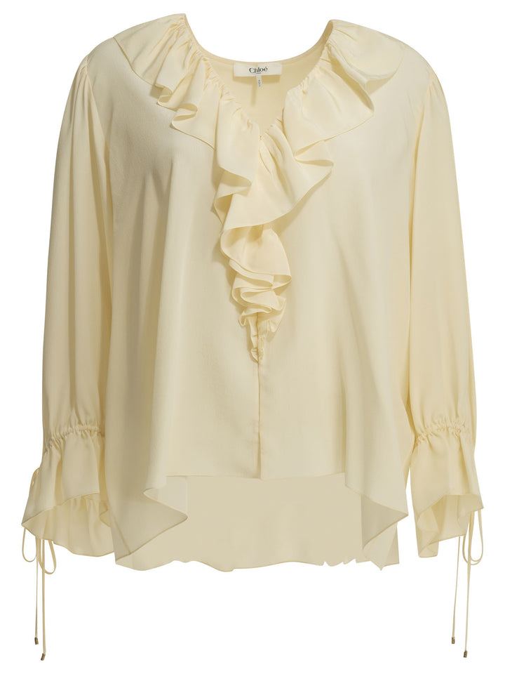 Chloé Silk Blouse With Ruffles Shirts - White | 46fa4e6f593fbad958236912de9b1afde25e4fe3