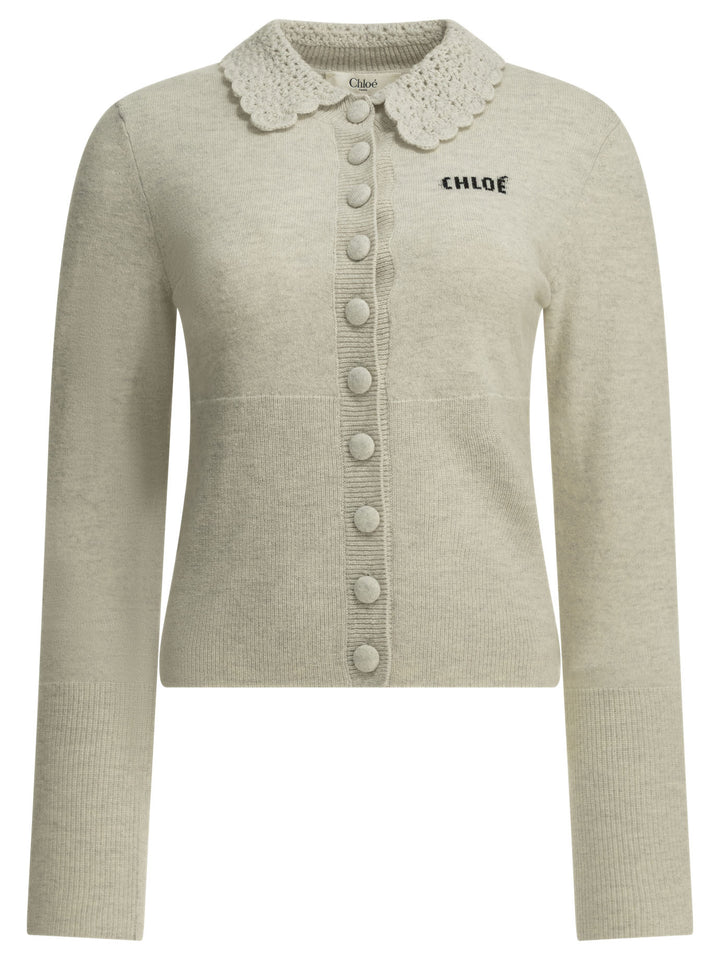 Chloé Polo Sweater With Logo Knitwear - Grey | 2e461288d6e084b89ad924bebb249f2ec0df8a9d